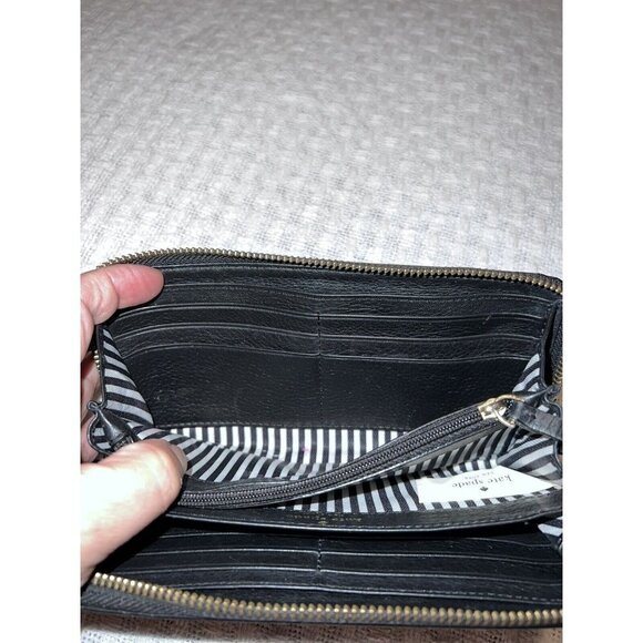 KATE SPADE Leroy Street Neda Full Zip Black Leather Wallet Bow Zipper Pull - Picture 7 of 13